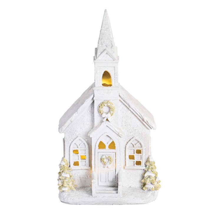 Magnolia - Wholesale Christmas decoration - Lighted Figurine Church Snow Wreath 9.5H2