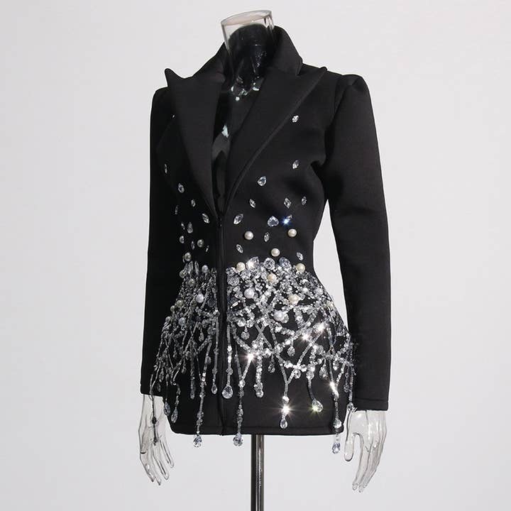 Black DR0143 Sequin Studded High-Waist Suit Dress for wholesale on Faire