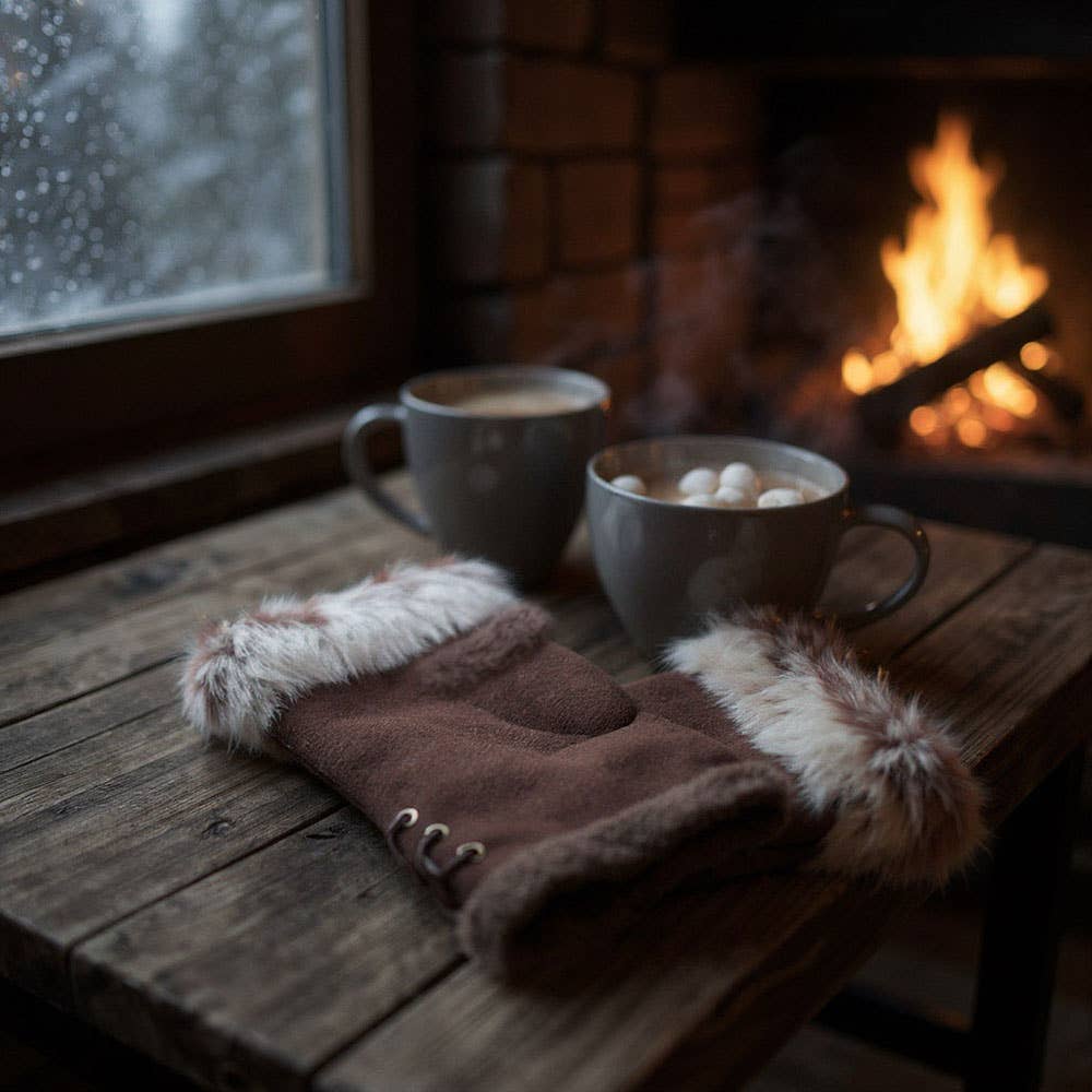 Sensibling Corp. - Wholesale Handschoenen - Dames - Tweegekleurde Vachtomrande Vingerloze Handschoenen5