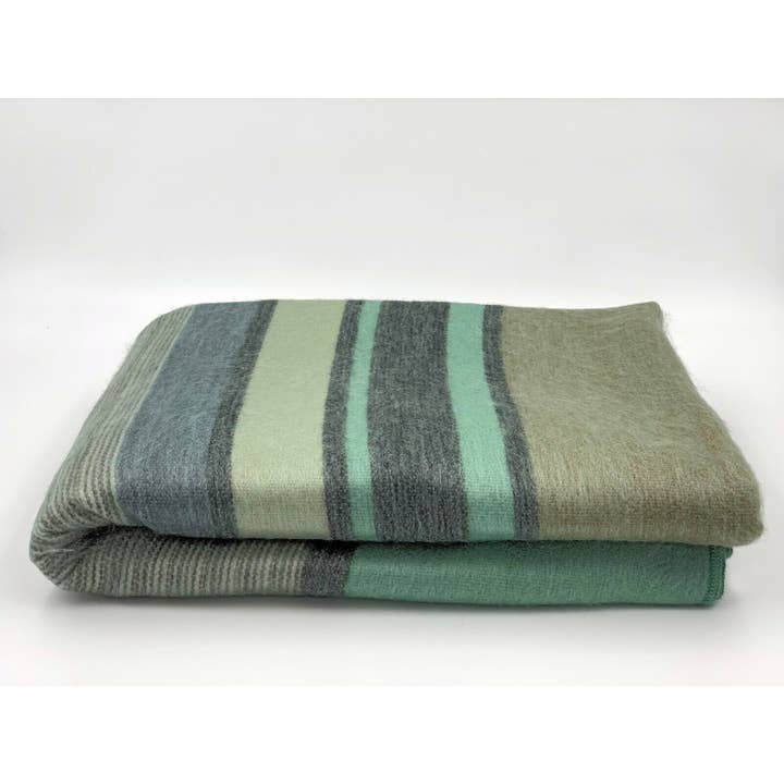 ECUALAMA – wholesale Prydnadsfilt – Baby Alpacka Ullpläd - Randig Aqua/Grön