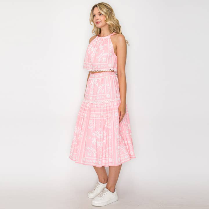 LoveWednesday - Vendita all'ingrosso Completo top e gonna - Donna - Set di Stampe "Guardami" - Rosa - LWT1934-SET3