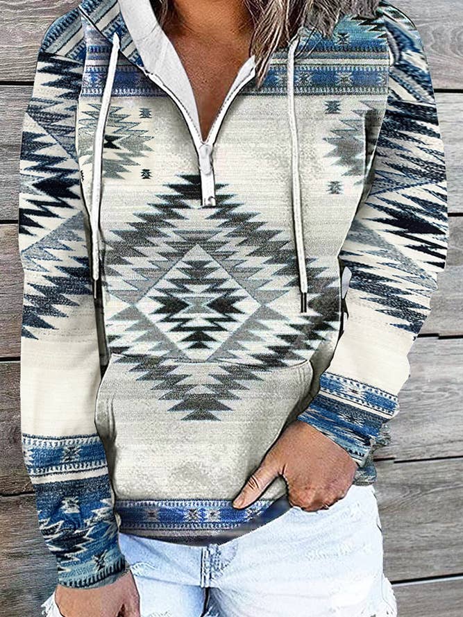 UNISHE - Wholesale Hoodie - Women's - Aztec Zipper Kangaroo Pockets Western Hoodie ZK3663