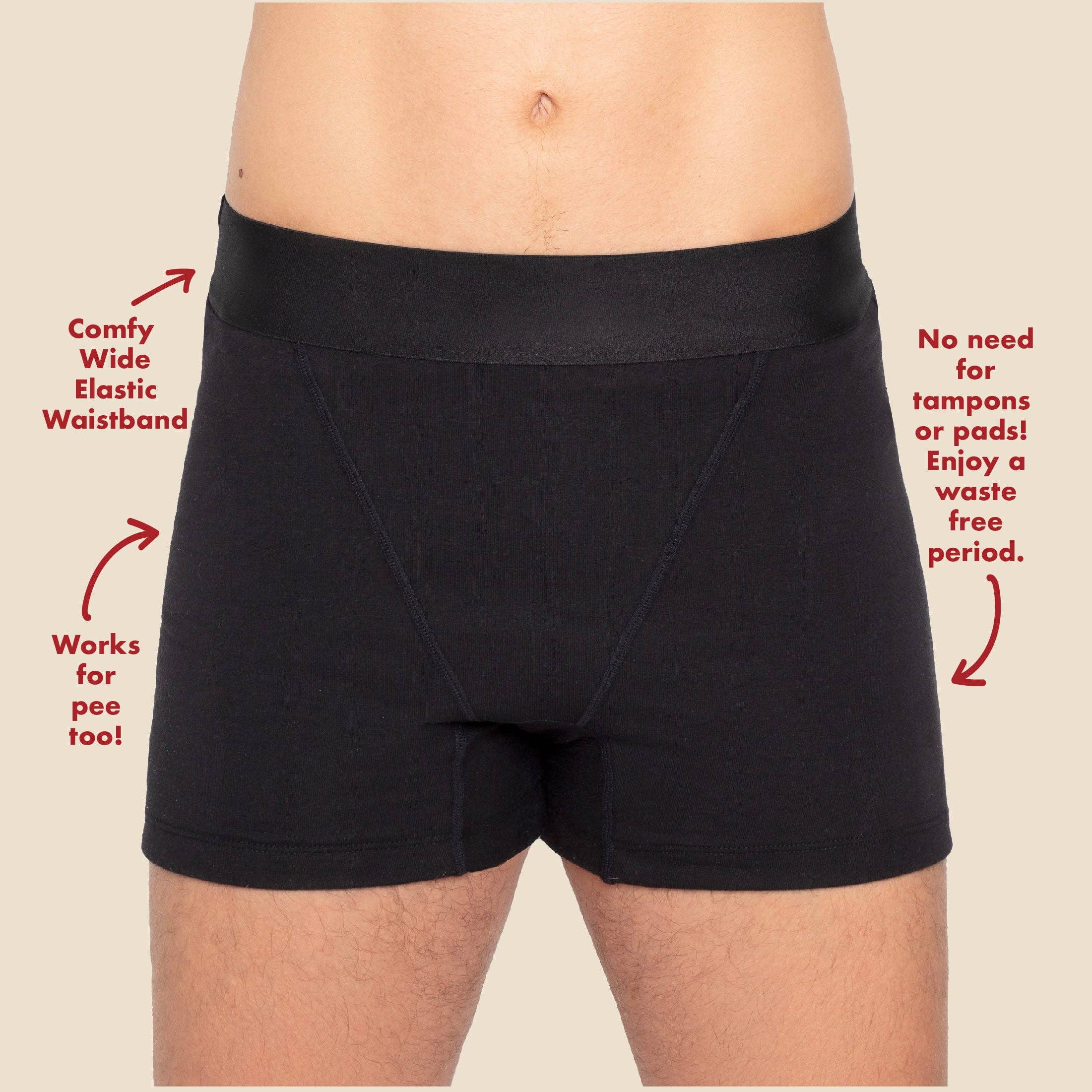 Black The Boxer. Period. in Organic Cotton. For Heavy Flows - Single Polybag Unit for wholesale on Faire3