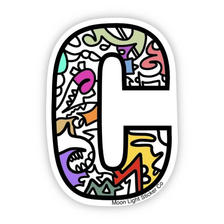 Hand-Drawn Die-Cut Letter C Sticker for wholesale by Moon Light Sticker Co