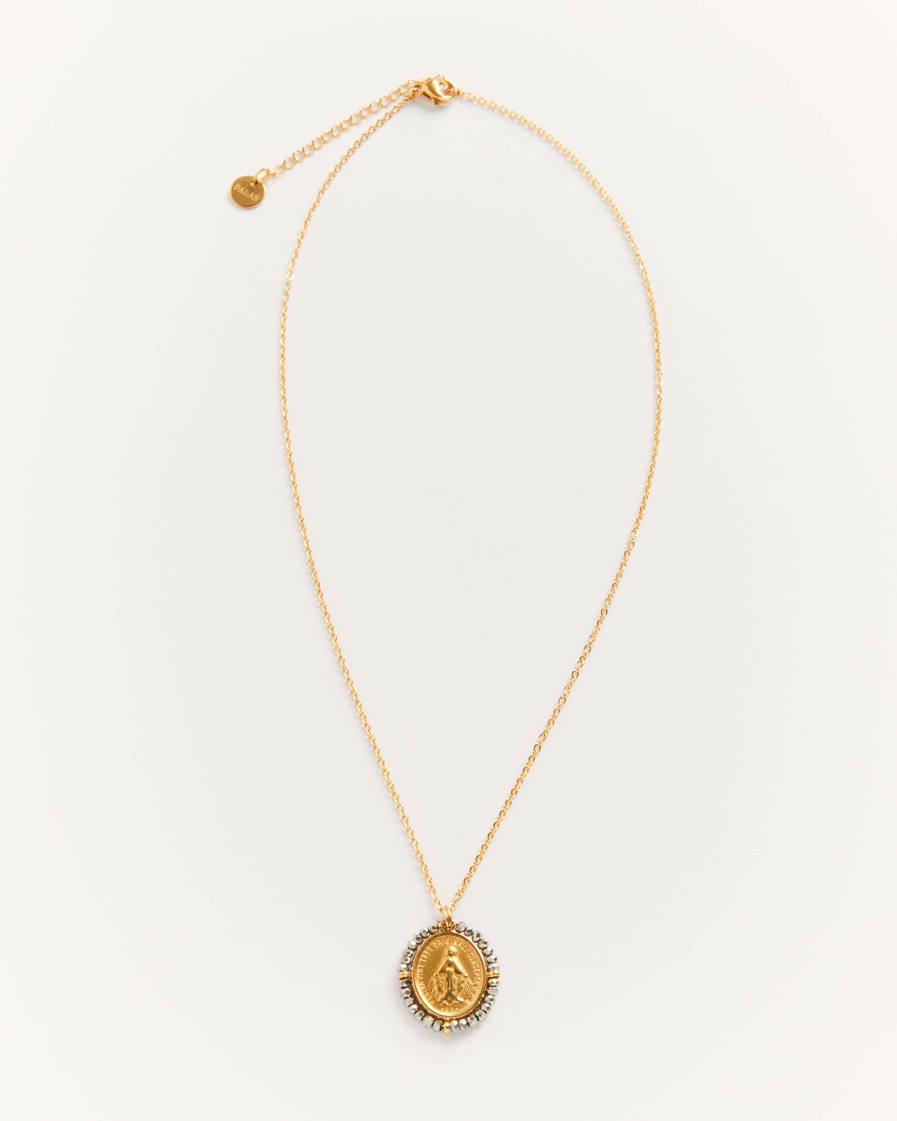 Palas - Wholesale Pendant/Charm Necklace - Santa Maria Silver - golden medal necklace with grey stones2