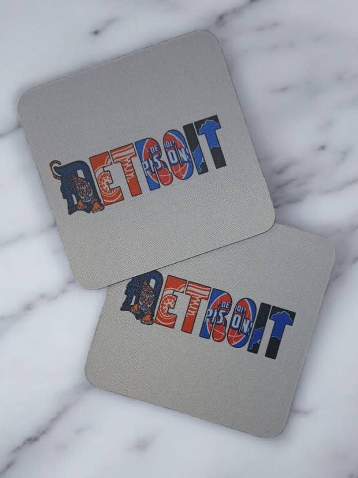 Detroit Sports Rubber 2pc Coasters for wholesale by MadeByHBK