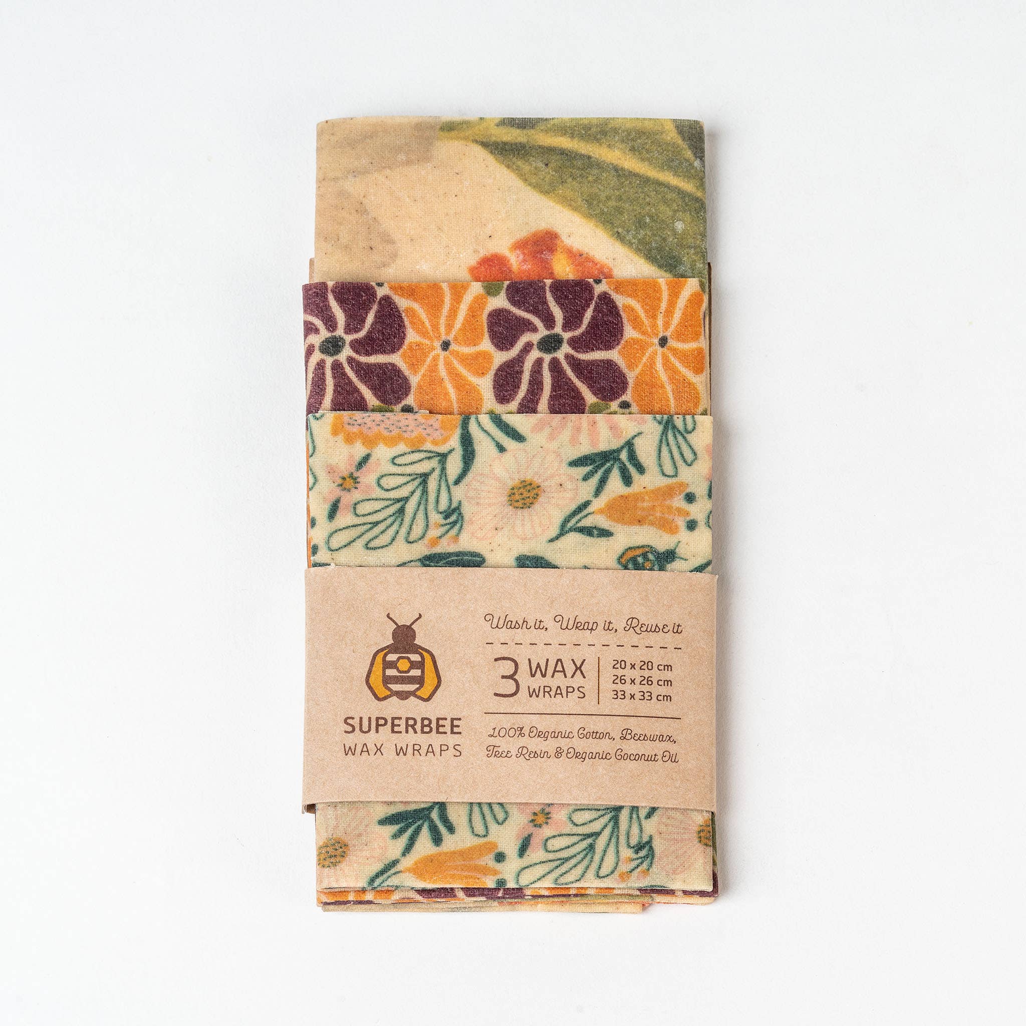 SuperBee - Eco Living Made Easy – Wrap/saco para armazenar alimentos por atacado – Conjunto de 13 - Envoltorios de Cera de Abelha Conjunto de 3 - Designs Mistos4