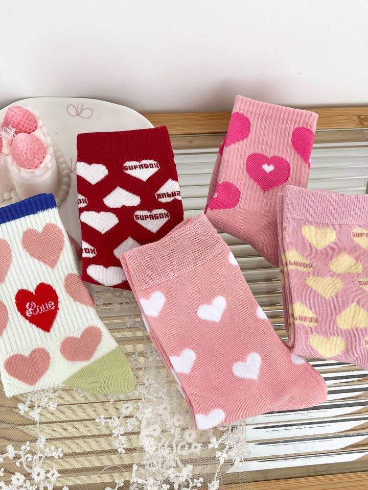 Heart Pattern Crew Socks Cute Preppy Style for wholesale by Lovesoft