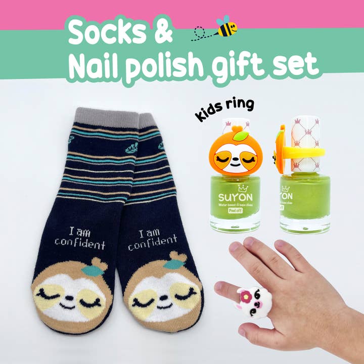 SUYON Collection - Wholesale Nail Polish - Kids - Sloth Nail & Socks Gift Set (4-7 years old)1
