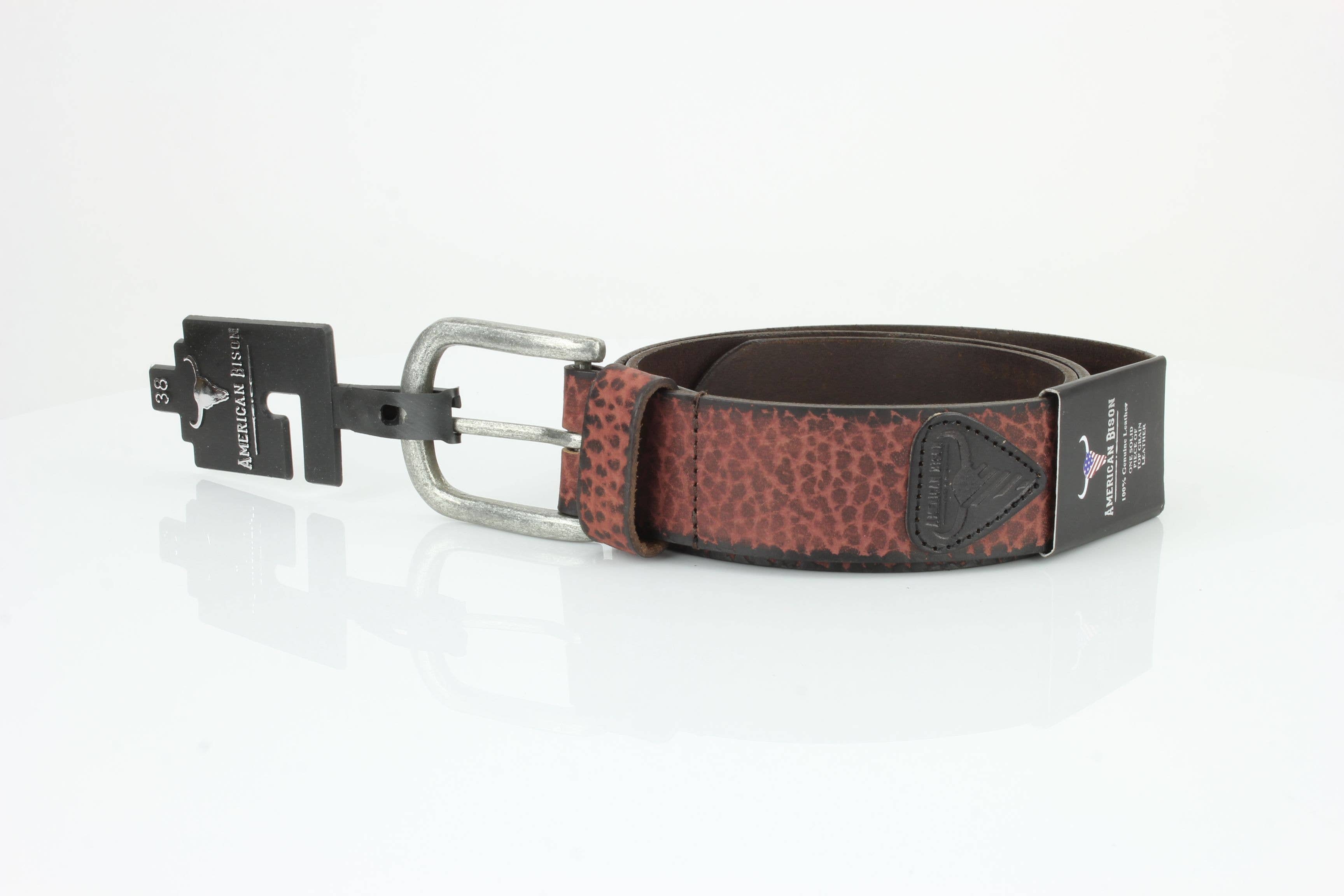 Leather Impressions Inc - Wholesale Belt - Unisex - Distressed Grain Leather Belt with Embossed Patch ABB 02313