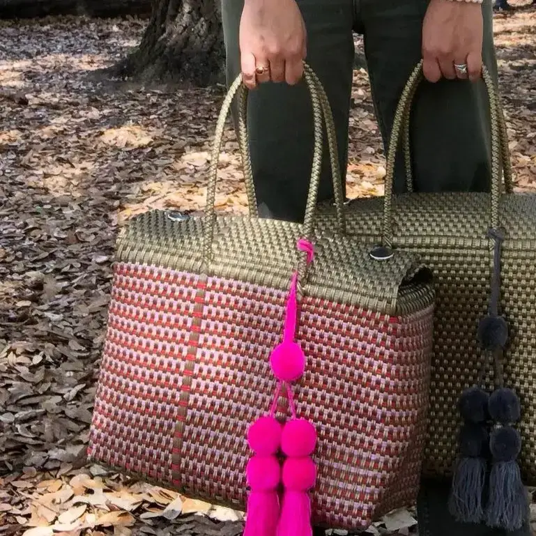The Faria - Wholesale Beach Bag - Gold and Pink Handwoven recycled plastic beach Bags  6