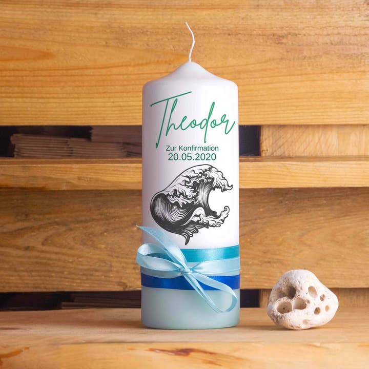 Confirmation candle | wave | 15 - 30 cm height | for wholesale by Die Kerzenwerkstatt