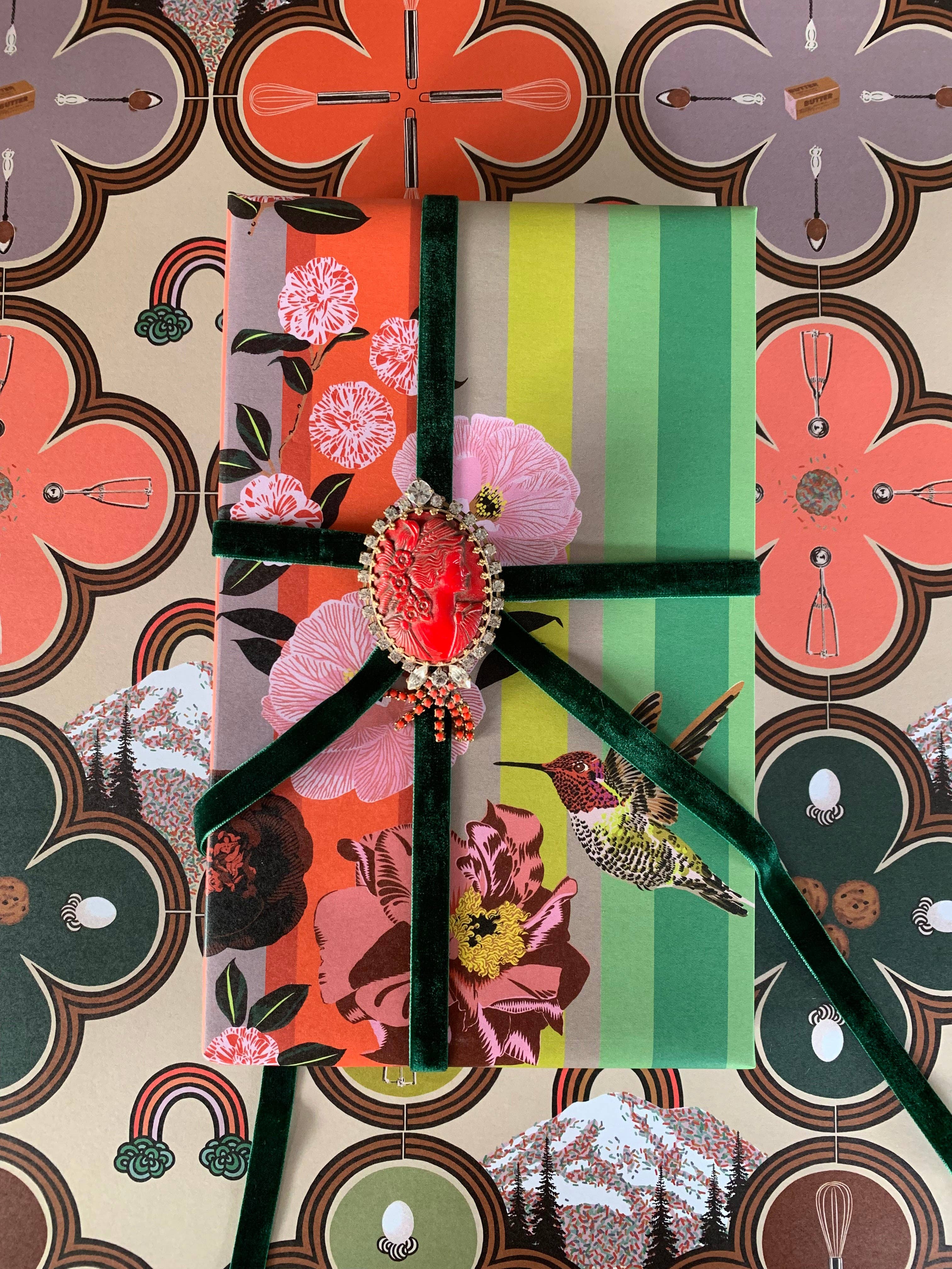 Kate Blairstone – wholesale Flat wrap – Camellia Stripe Giftwrap1