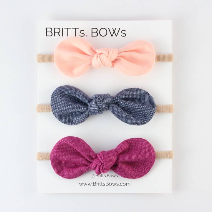 Chambray, White, Gray Set of 3 for wholesale by BRITTs. BOWs