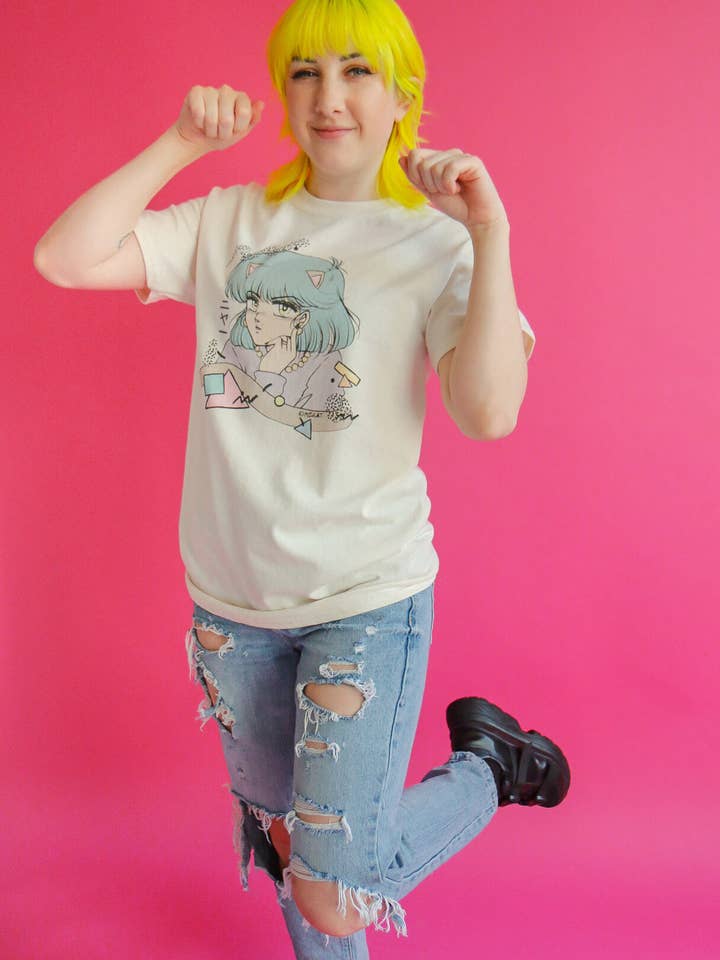 Popkiller Artist Series Mizucat 80s Nyan Classic T-shirt for wholesale by Popkiller