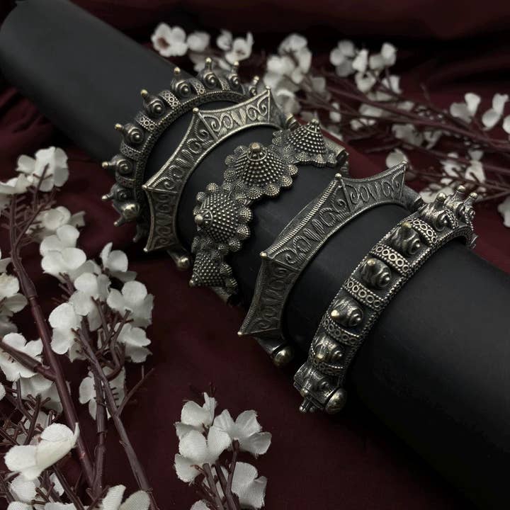 Quirky Fashions - Wholesale Jewellery set - Set Of 5 Oxidised Silver Indian Tribal Kada Bangles1