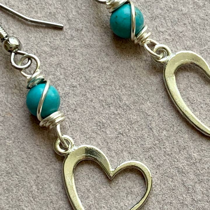 Casa Kira - Wholesale Dangle Earrings - Silver Hearts with Turquoise, small4