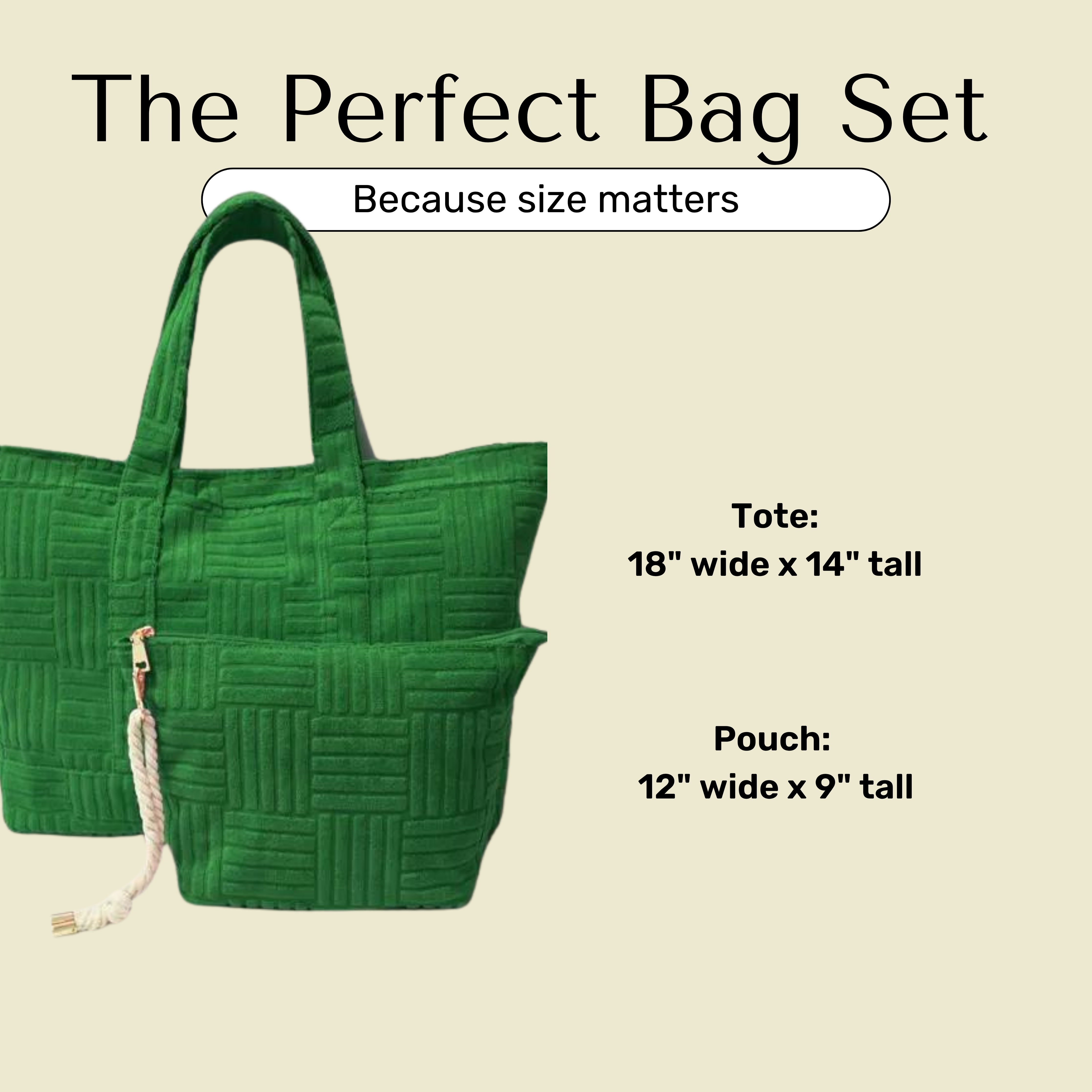 Bette - Wholesale Tote Bag - Women's - Lima Green Terry Weekender Set with Waterproof Clutch8
