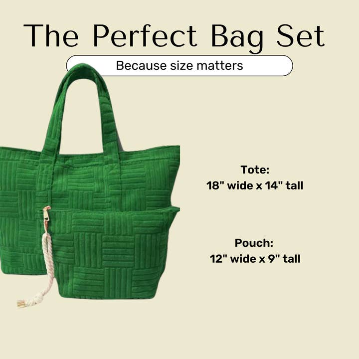 Bette - Wholesale Tote Bag - Women's - Lima Green Terry Weekender Set with Waterproof Clutch8