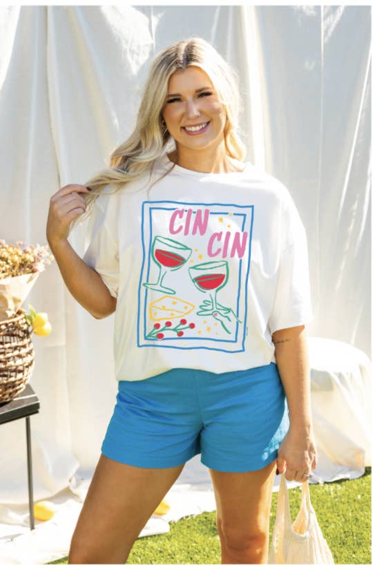 Cin Cin on White Tee Shirt for wholesale on Faire