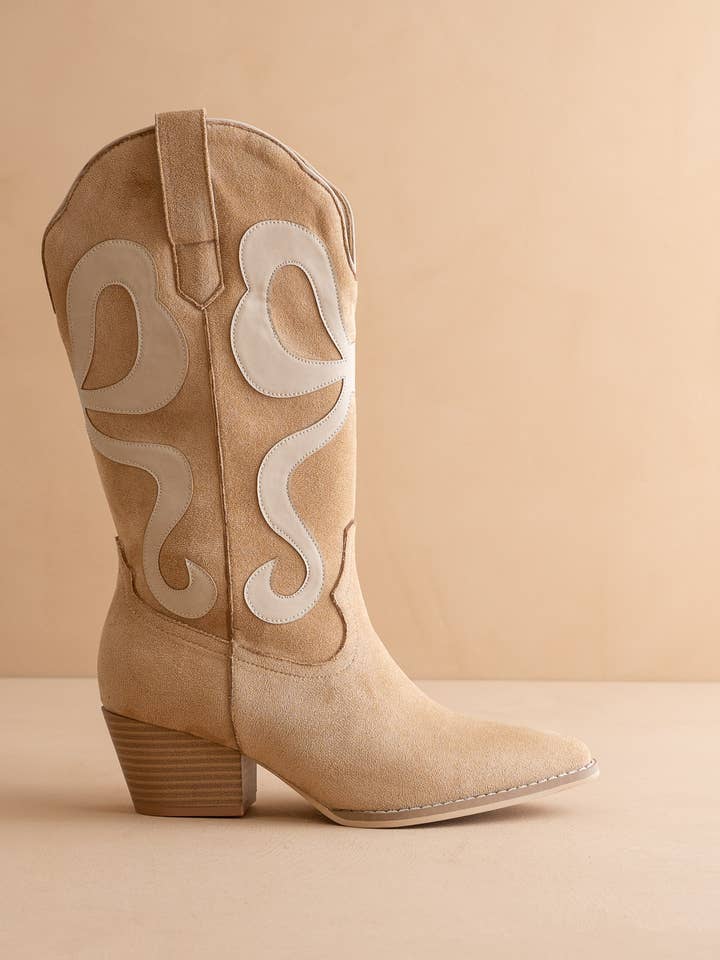 The Bowie | Almond Western Boot with Pink Inlay for wholesale on Faire