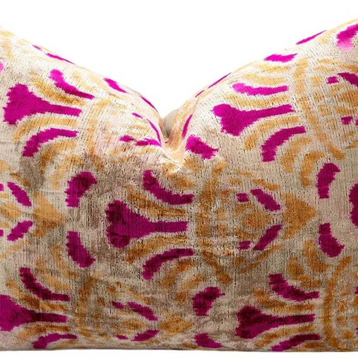Handmade Velvet Abstract Pillow 16x24 Pink Gold for wholesale by Canvello