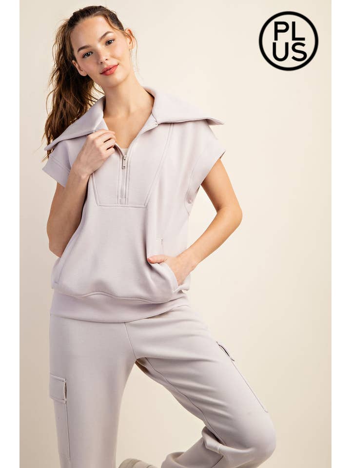 Rae Mode - Wholesale Athletic Top - Women's - PLUS SIZE MODAL SCUBA SHORT SLEEVE QUARTER ZIP TOP13