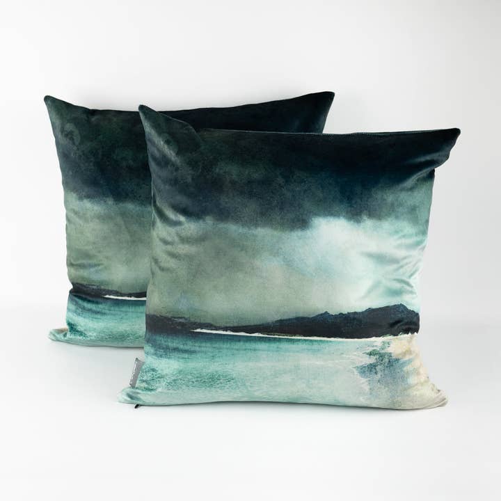 Reef Beach Isle of Lewis Velvet Cushion for wholesale by Cath Waters Scottish Landscapes