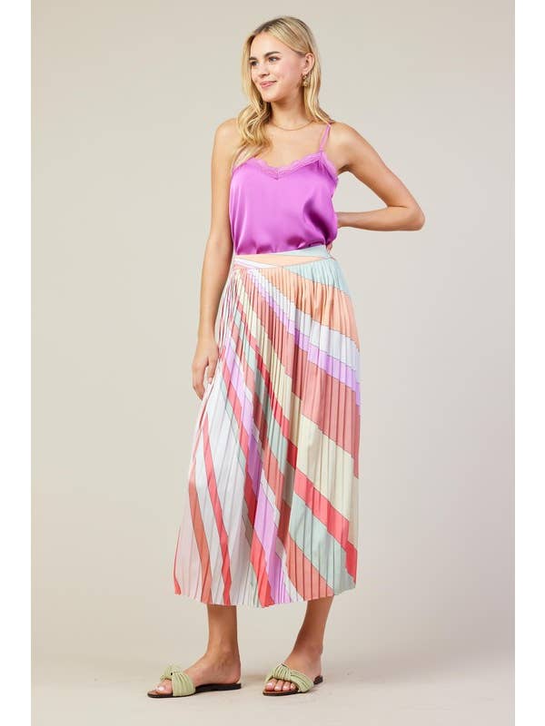 Multi Stripe Pleated Multi-Stripe Midi Skirt for wholesale on Faire