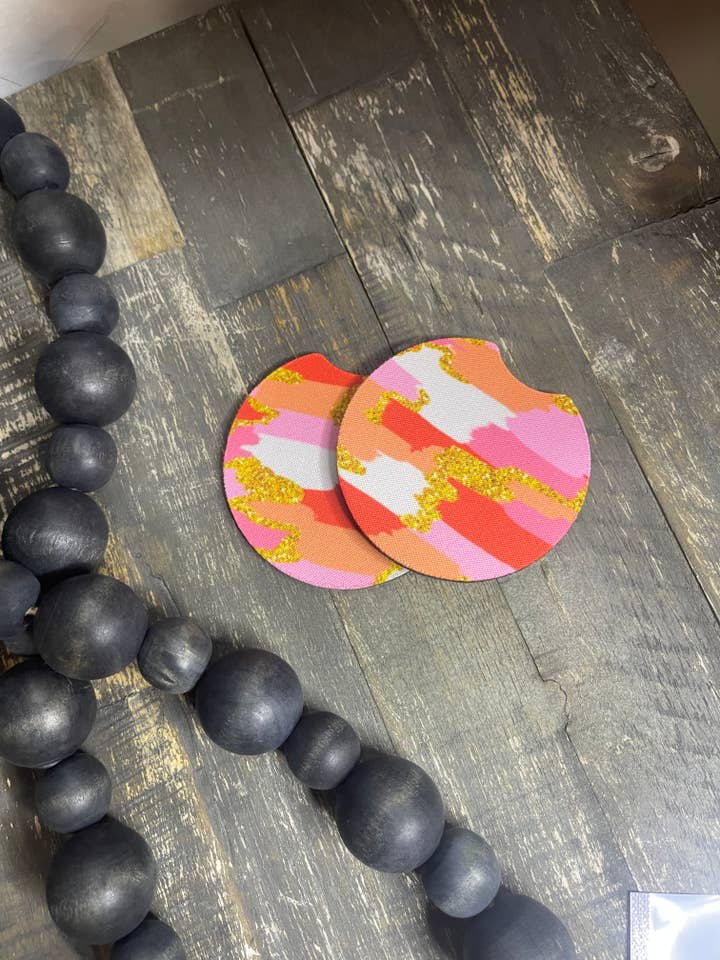 Pink Orange & Gold Car Coasters for wholesale by Pink August