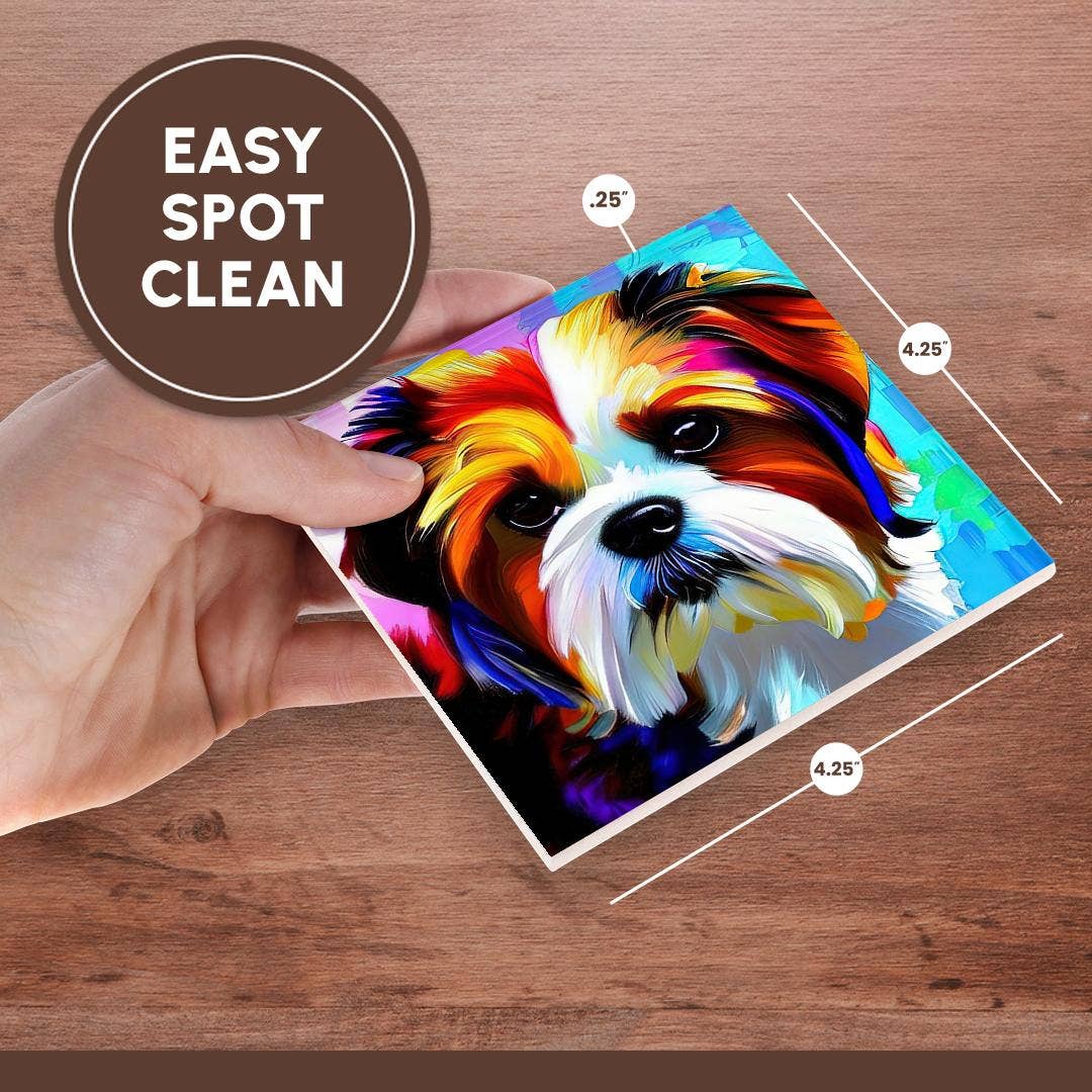 3dRose - Wholesale Coasters - 3dRose, Charming Shih Tzu dog portrait on blue and pink family friendly gift, Coaster6