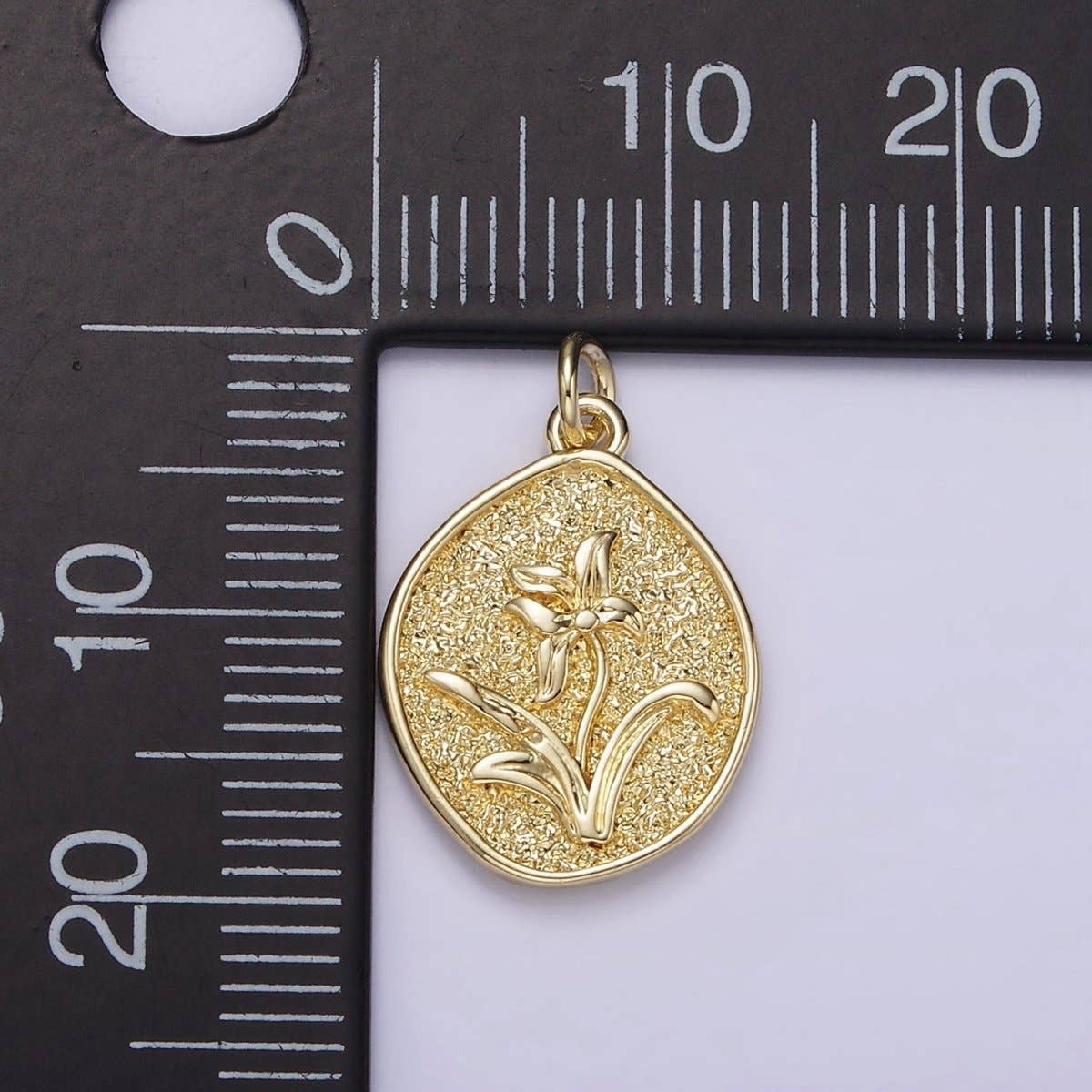 Aim Eternal - Wholesale Individual Charm/Pendant - 14K Gold Filled Lily May Birth Flower Hammered Stamped Personalized Double Sided Charm | AG2452
