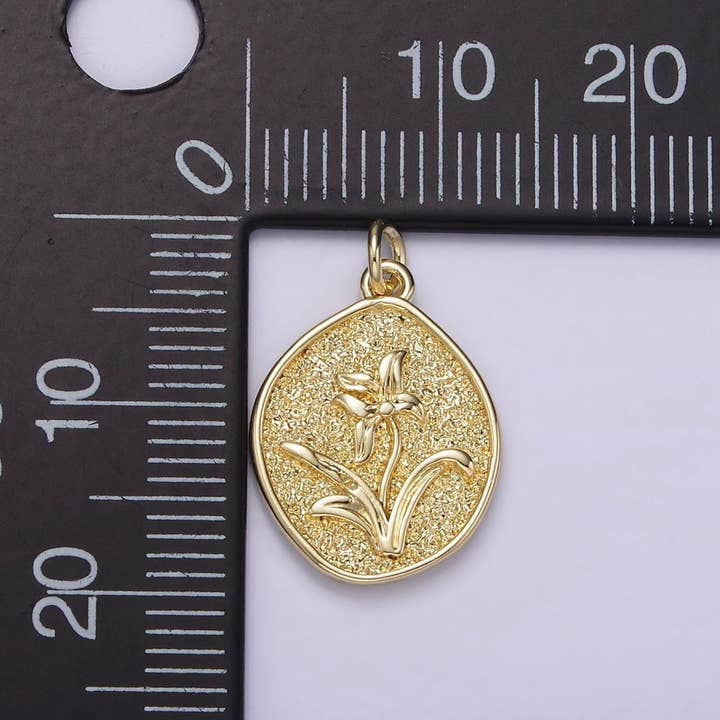 Aim Eternal - Wholesale Individual Charm/Pendant - 14K Gold Filled Lily May Birth Flower Hammered Stamped Personalized Double Sided Charm | AG2452