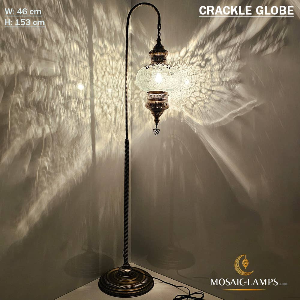 Mosaic Lamps - Wholesale Floor Lamp - Gooseneck X Large Crackle Globe Ottoman Floor Lamp, Laser Me7
