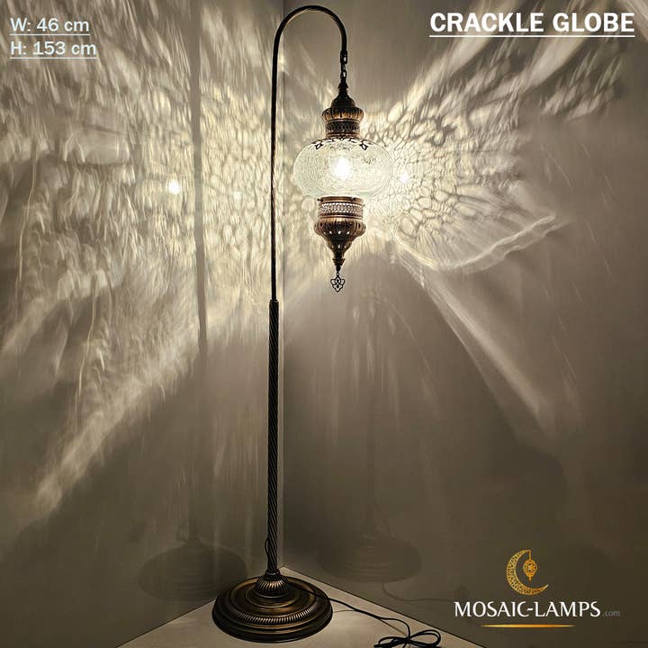 Mosaic Lamps - Wholesale Floor Lamp - Gooseneck X Large Crackle Globe Ottoman Floor Lamp, Laser Me7