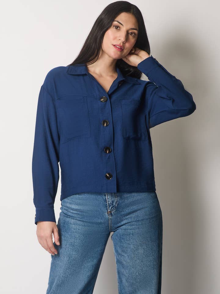 Overhemdjack met zakken - Marineblauw voor wholesale door SOLO