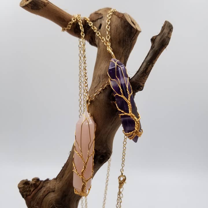 CHAKRA JEWELRY - Wholesale Pendant/Charm Necklace - Tree of Life Wired Crystal Pendant Necklace