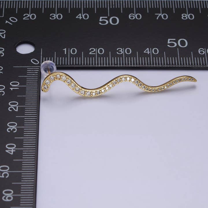 Aim Eternal - Wholesale Dangle Earrings - 24K Gold Filled Slither Snake CZ Geometric Drop Stud Earring