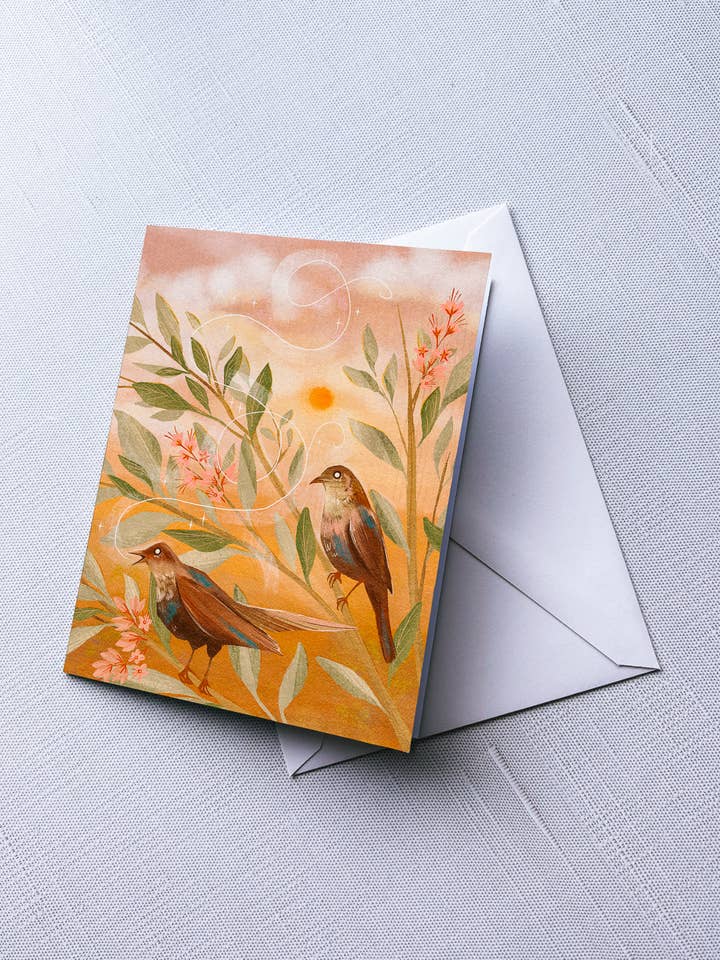 Greeting Card: Birdsong; A2 folded, blank for wholesale by Lantern Print Co.