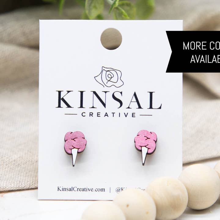 Cotton Candy Wood Stud Earrings for wholesale by Kinsal Creative