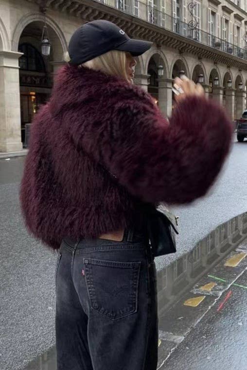 Rosa Clothing - Vente Veste – femme - Veste duveteuse en fausse fourrure à col oversize8