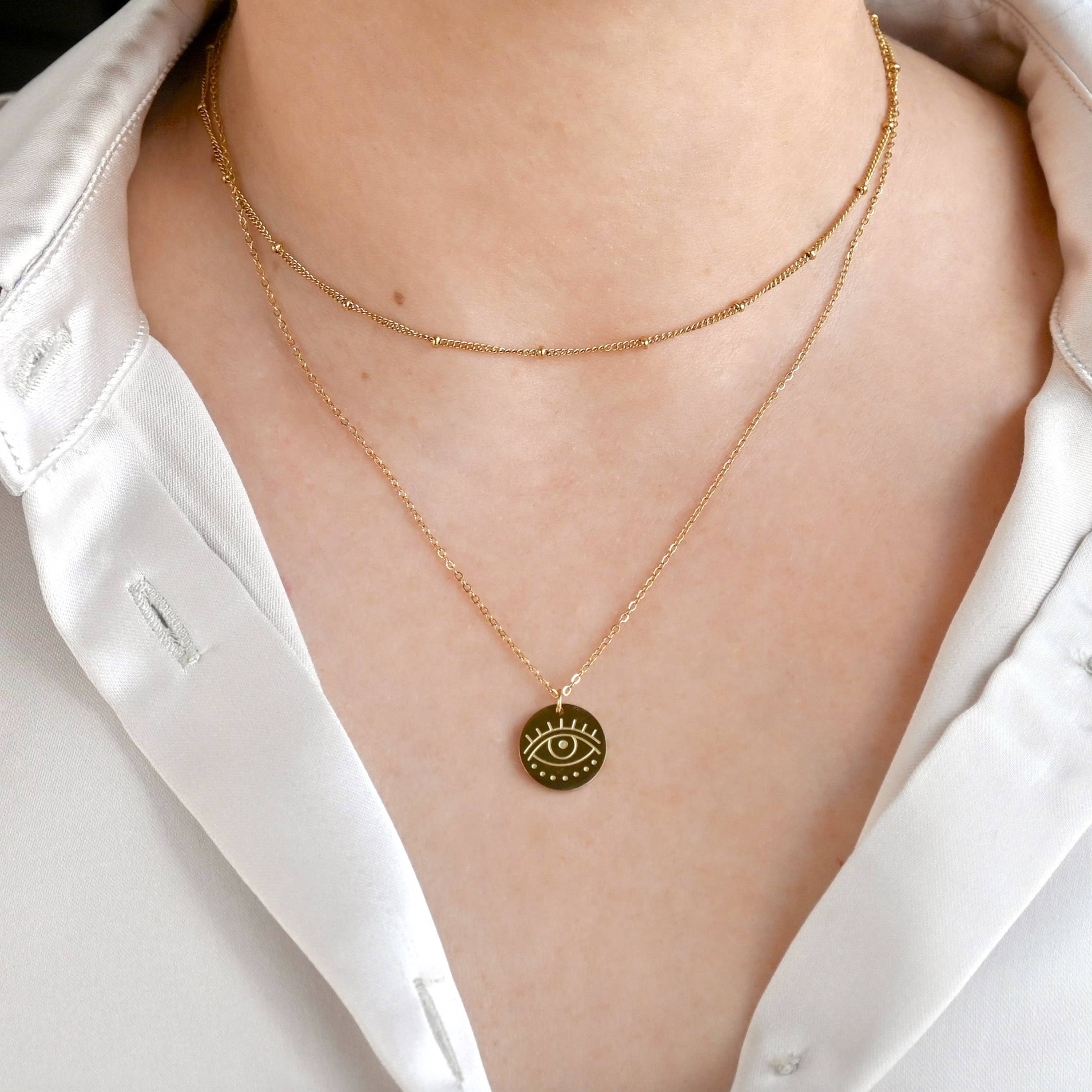Blueyejewelry - Wholesale Pendant/Charm Necklace - Evil Eye Necklace - 18k Gold Layered Satellite Necklace 4