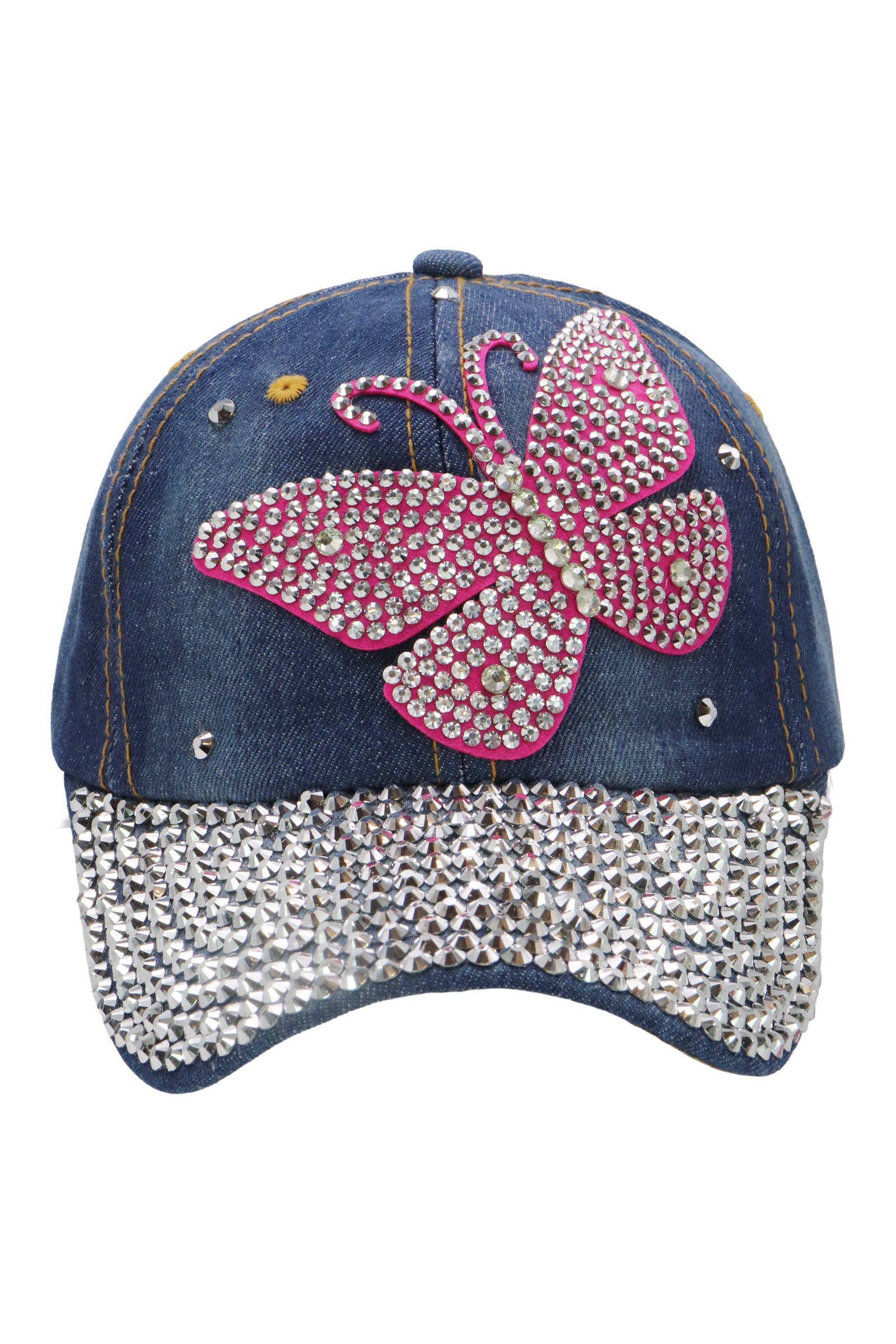 Cap Zone - Wholesale Baseball Cap - Women's - Butterfly Bling Rhinestone Denim Blue Baseball Cap1