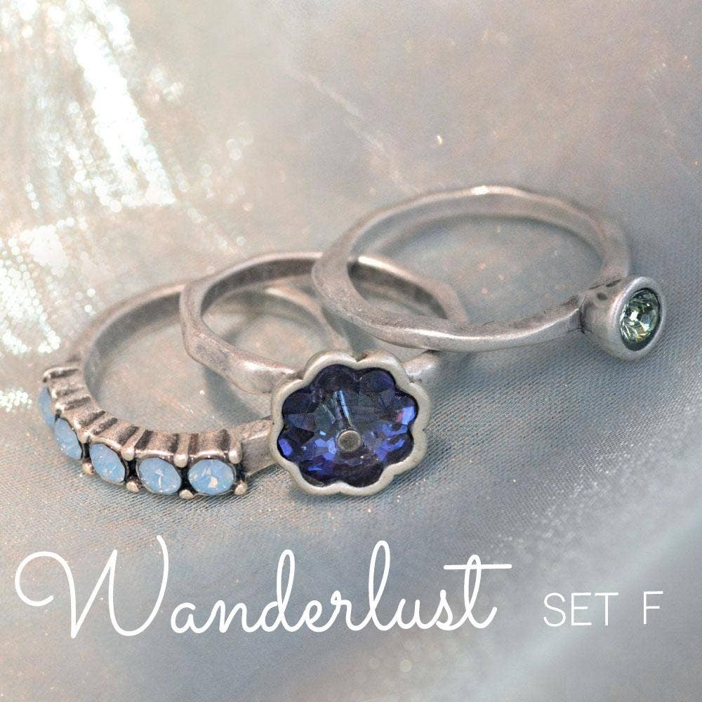 Sweet Romance Jewelry – Conjunto de joias por atacado – Conjunto de 3 Anéis Empilháveis de Cristal com Flores Vintage R5655