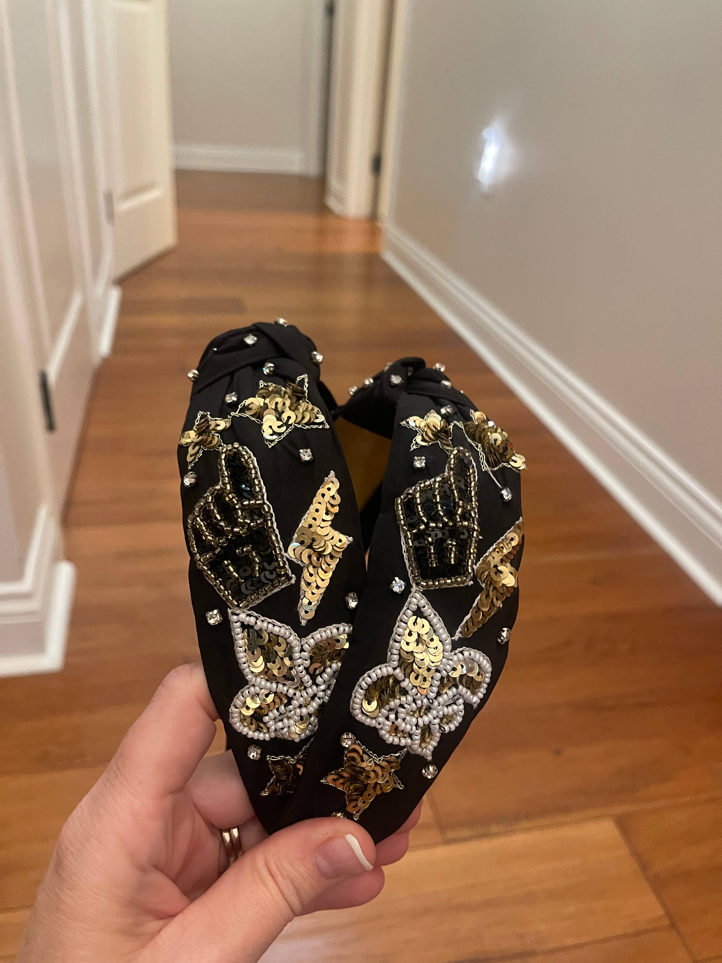 Mon Belle Amie - Wholesale Fashion Headband - Women's - Black and Gold Sequin and Beaded Headband0