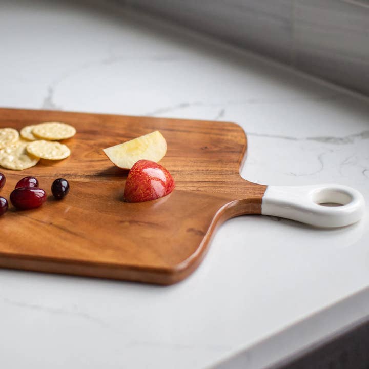 Jeanne Fitz - Wholesale Cheese Board - Wood+White Collection Acacia Wood Square Charcuterie Board M3
