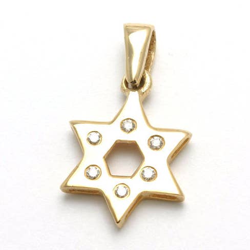 14k Yellow Gold Diamond Jewish Star of David Pendant for wholesale by Bareket Fine Jewelry