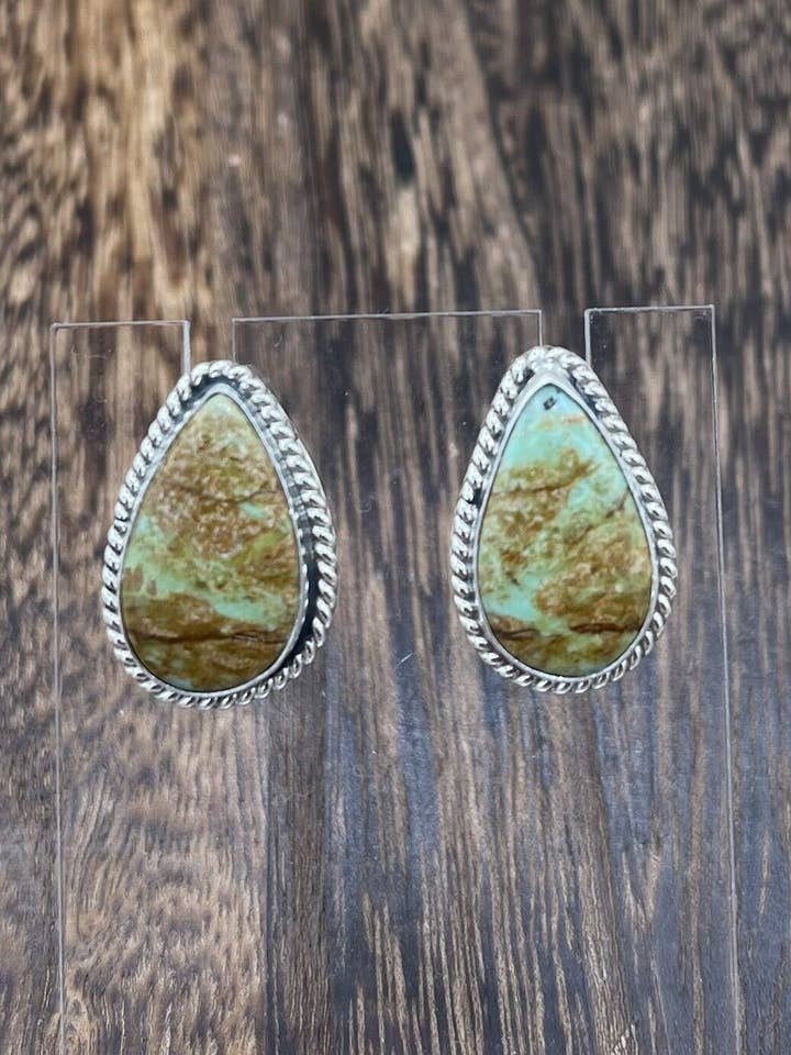 Navajo Handmade Sterling Silver Sonoran Turquoise Post Stud Earrings Byron Begay for wholesale by Native City Jewelry