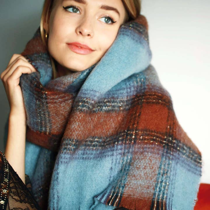 Studio Hop - Wholesale Scarf - Women's - Shimmering Gold Check Squares Scarf8