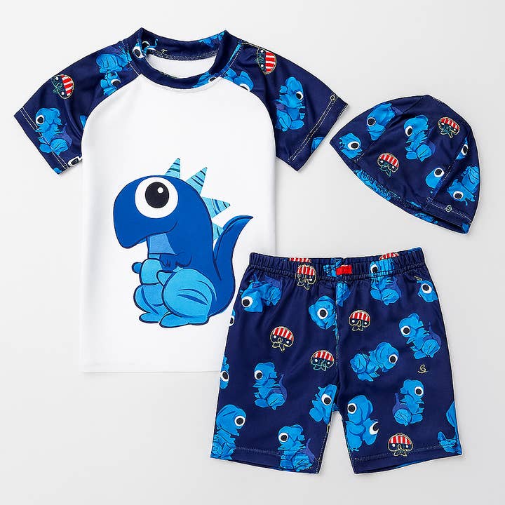 Conjunto de baño para niño de 3 piezas con dinosaurio azul y blanco para venta al por mayor de Fennco Styles